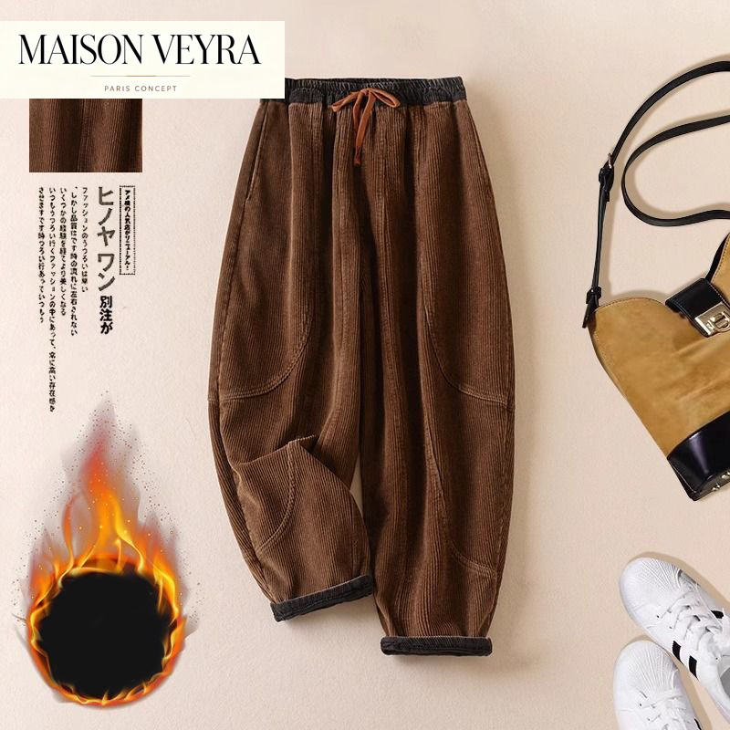 Corduroy Pant Warm - Spodnie haremki z sztruksu damskie jesienno-zimowe